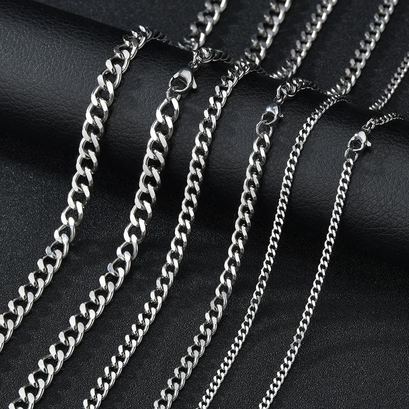 Temel Punk Paslanmaz Çelik 3,5,7mm Curb Küba Kolye Erkekler Kadınlar Için Siyah Altın Renk Link Zinciri Chokers Katı Metal Takı