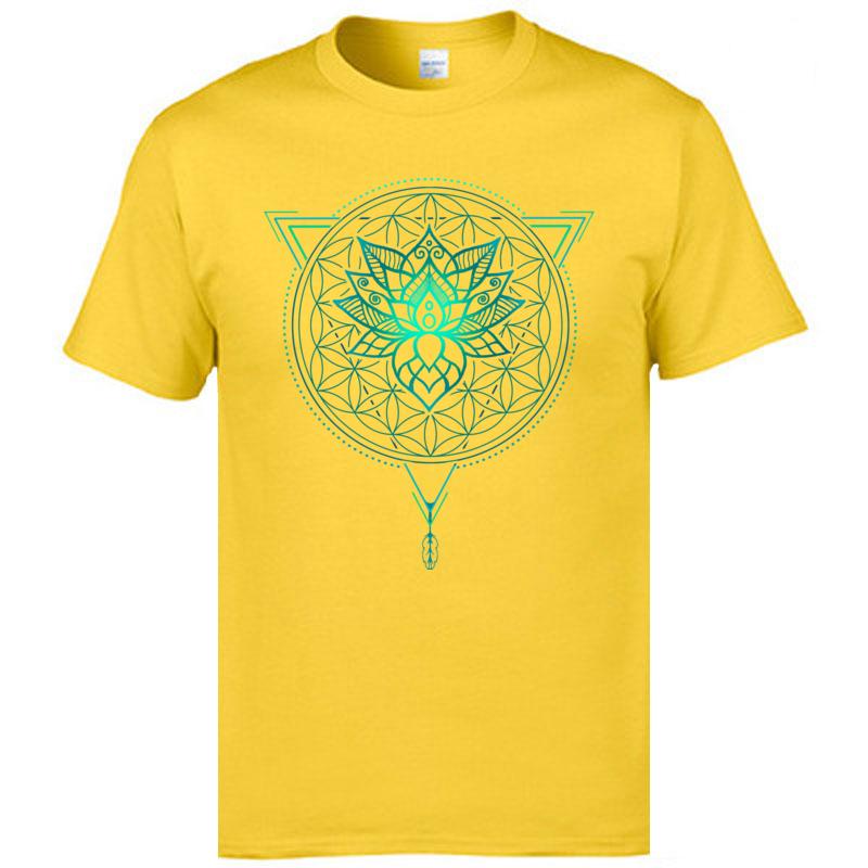 Geometric Mandala Lotus Flower Classic Tshirt Mens Summer Tops Tees Cotton Fabric Great T Shirt OM T-Shirts Black Shirts Fashion