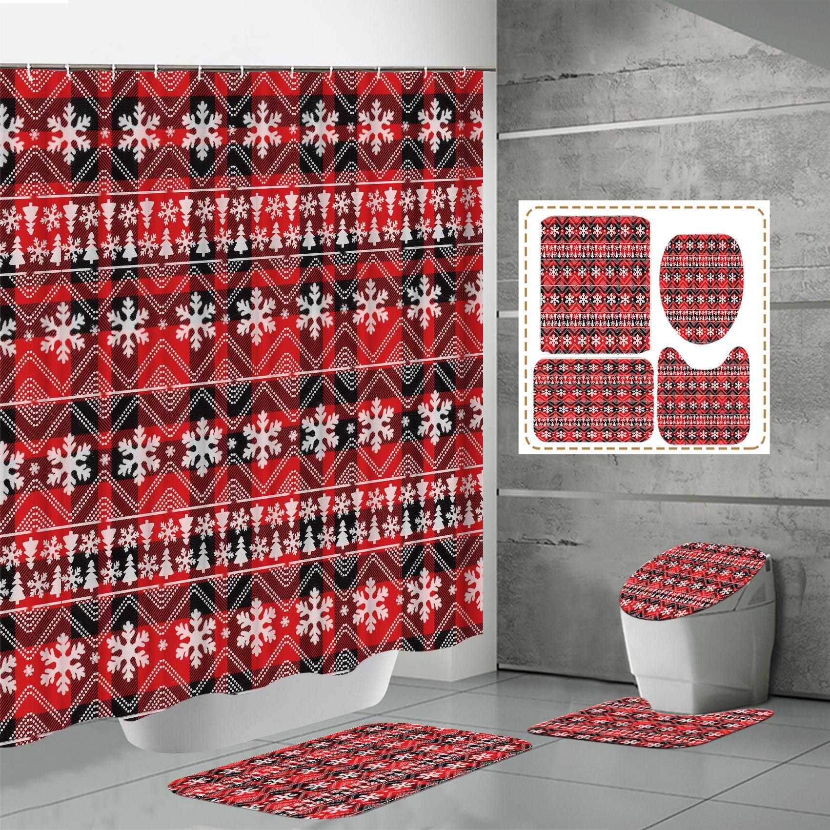 

4 ШТ. Наборы штор для душа со шторкой для душа и ковриками, коврик для крышки унитаза, U-образный коврик и коврик для ванной, набор для ванной комнаты с 12 крючками One Size