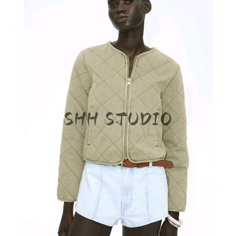 Summer New Arrival Women's French Round Neck Long Sleeves Fashion Casual Cotton Quilted Jacket Outwear 1264166