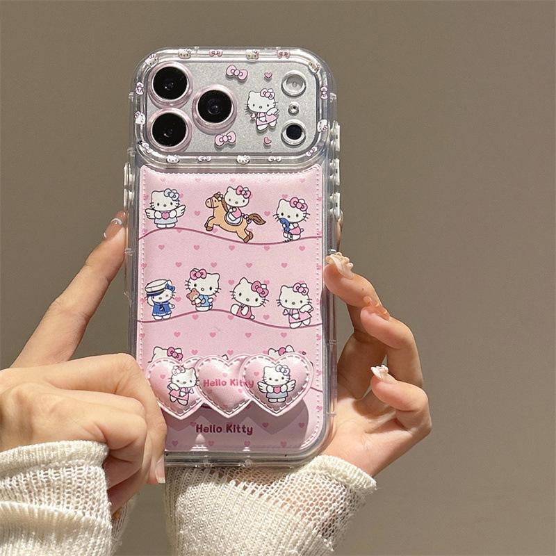 Girly Pink Heart Cat Stand for iPhone 17/16ProMax/15/14 Cases