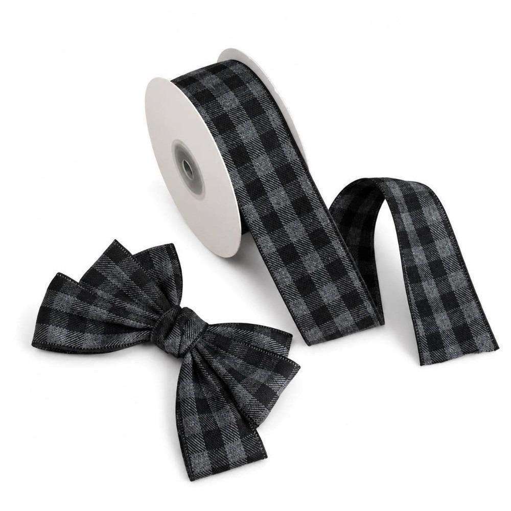 40MM Width Plaid Grid Ribbons Plaid Grid Printed Gift Wrapping Ribbons Christmas Decor