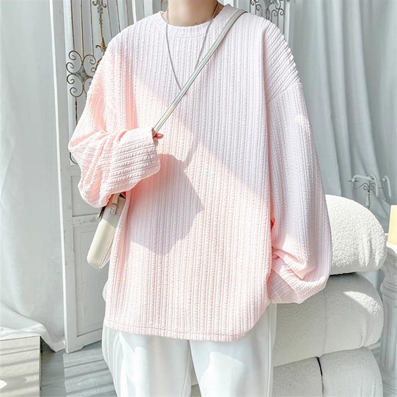 

Весна Осень Модные футболки с длинным рукавом Мужские однотонные свободные повседневные футболки с круглым вырезом Мужские хип-хоп уличные футболки без застежек Топы 5XL розовый