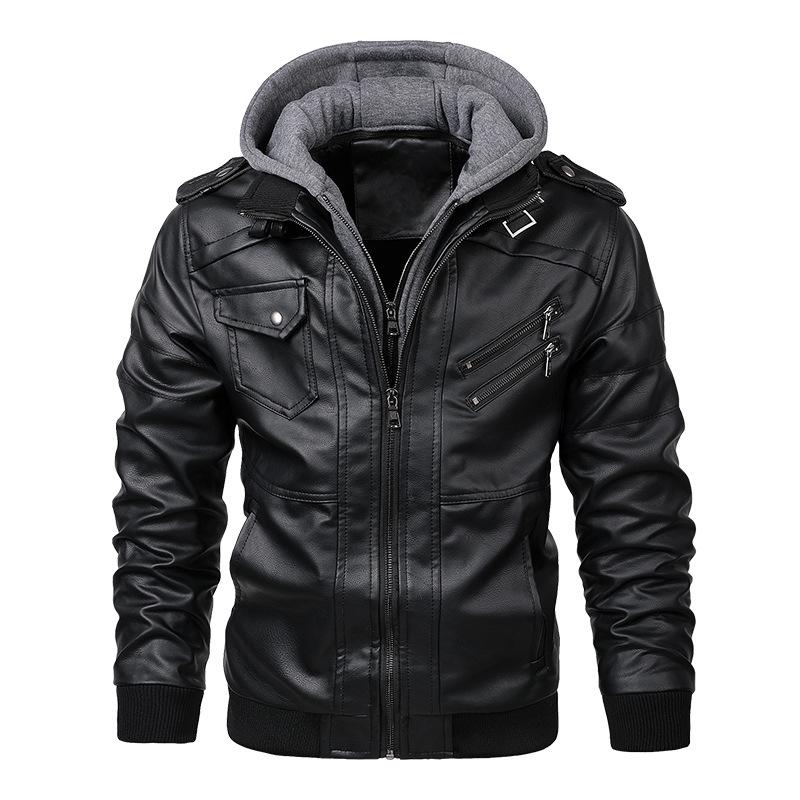 2025 Men's Plus Size PU Washed Leather Hooded Jacket, Two-piece Design.