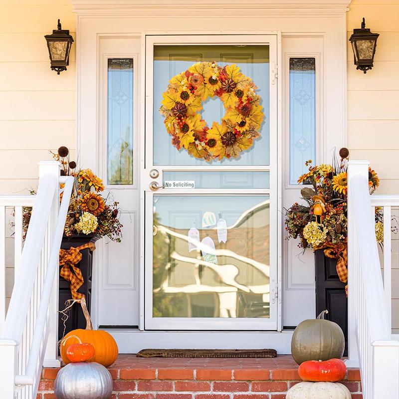 Wreath Exquisite Thanksgiving Bright Faux Maple Leaves And Pumpkins For Cozy Styling Home