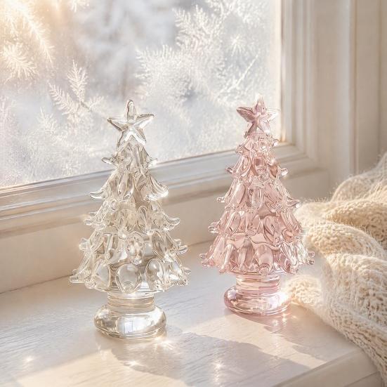 Romantic Christmas Atmosphere Decor Hand Blown Glass Tree Figurine, Faux Crystal Holiday Tabletop Ornament, Festive Seasonal Home Accents Miniature
