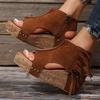 2023 Sommer Fransen Nieten Keilabsatz Sandalen: Damen Wasserdichte Plateau-Schuhe mit Hohlkehle und Hohem Absatz, Fischmaul, Übergrößen Verfügbar