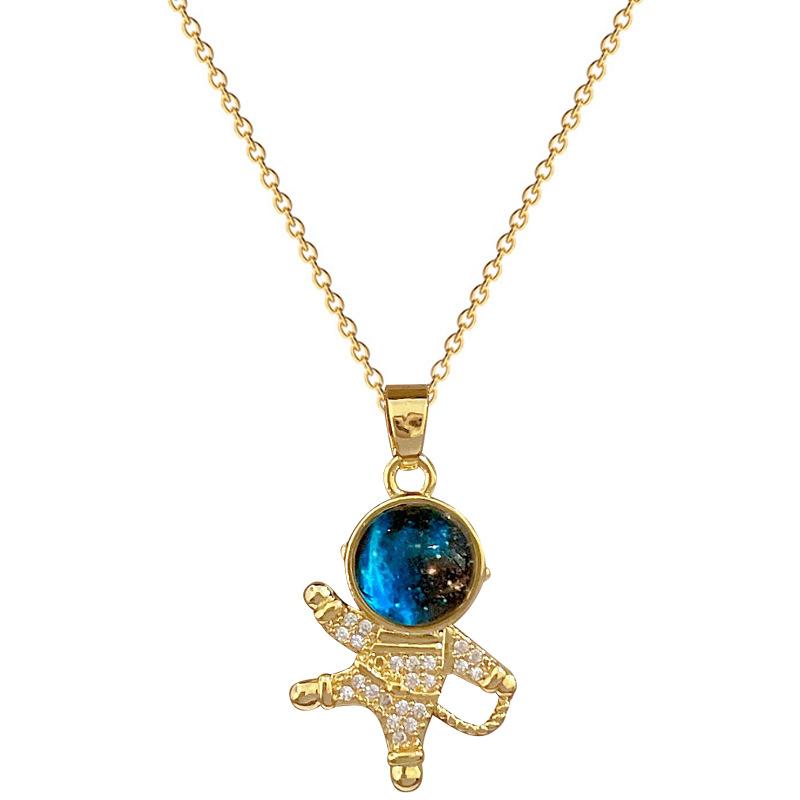 Astronaut Planet Light Luxury Temperament Gorgeous Full Diamond Necklace Female Versatile Clavicle Chain Titanium Steel Chain