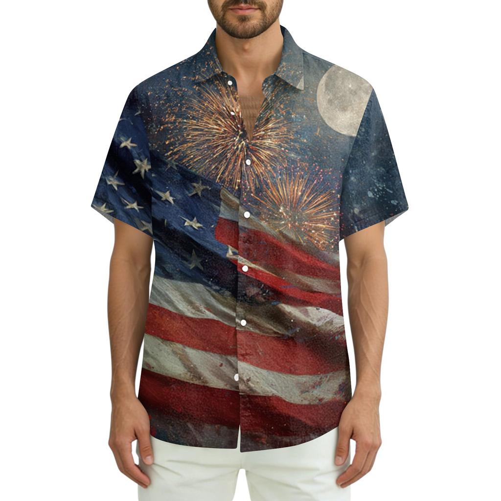 Men's Summer Casual Independence Day Print Short-Sleeve Shirt