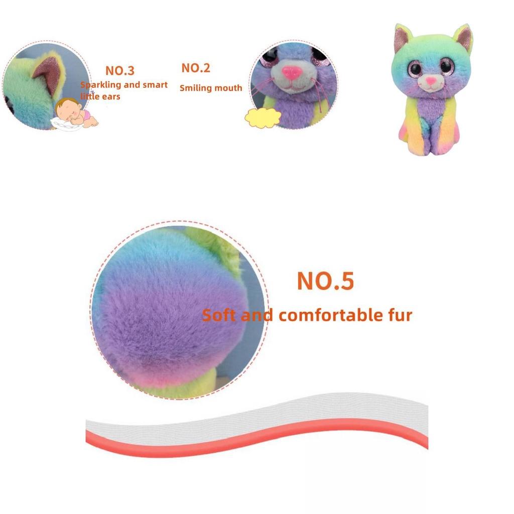 Cassidy Rainbow Cat Plush Toy Colorful And Soft Stuffed Animal For Kids' Birthdays