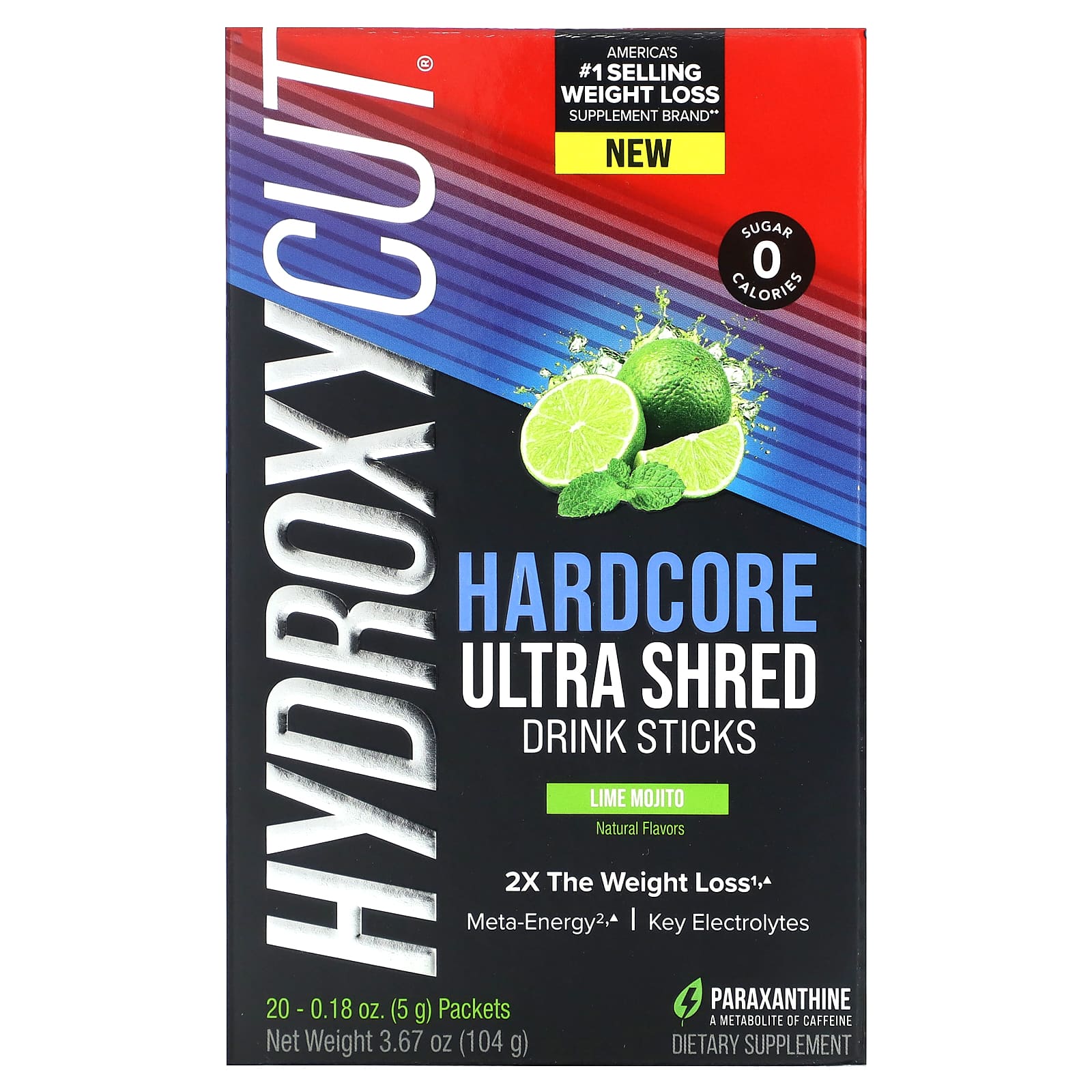 

Hydroxycut, Hardcore Ultra Shred Drink Sticks, Lime Mojito, 20-pack, 5 g (0.18 oz) each