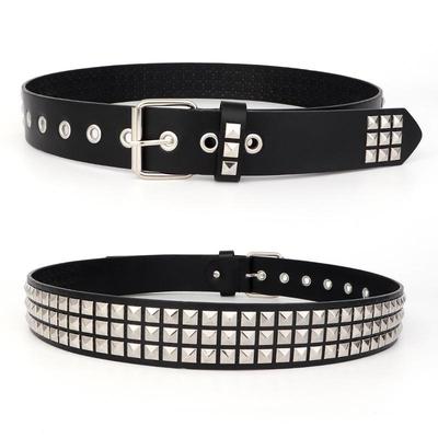 Unisex Cross Waistband Metal Bead Pyramid Punk Belt