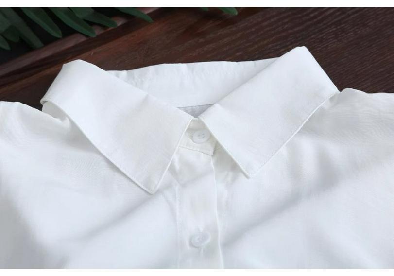 Women's Summer White Shirt: Artistic Loose-Fit, Mid-Length, Sun Protection, Thin Jacket with High-Low Hem.