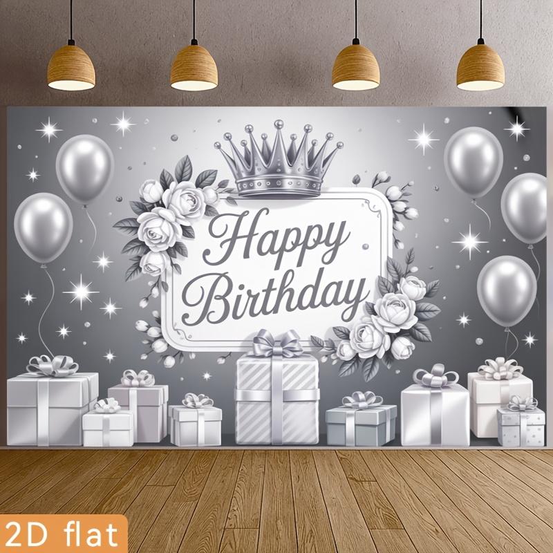 Birthday Party Backdrop Silver Polyester Banner Photo Booth Decoration