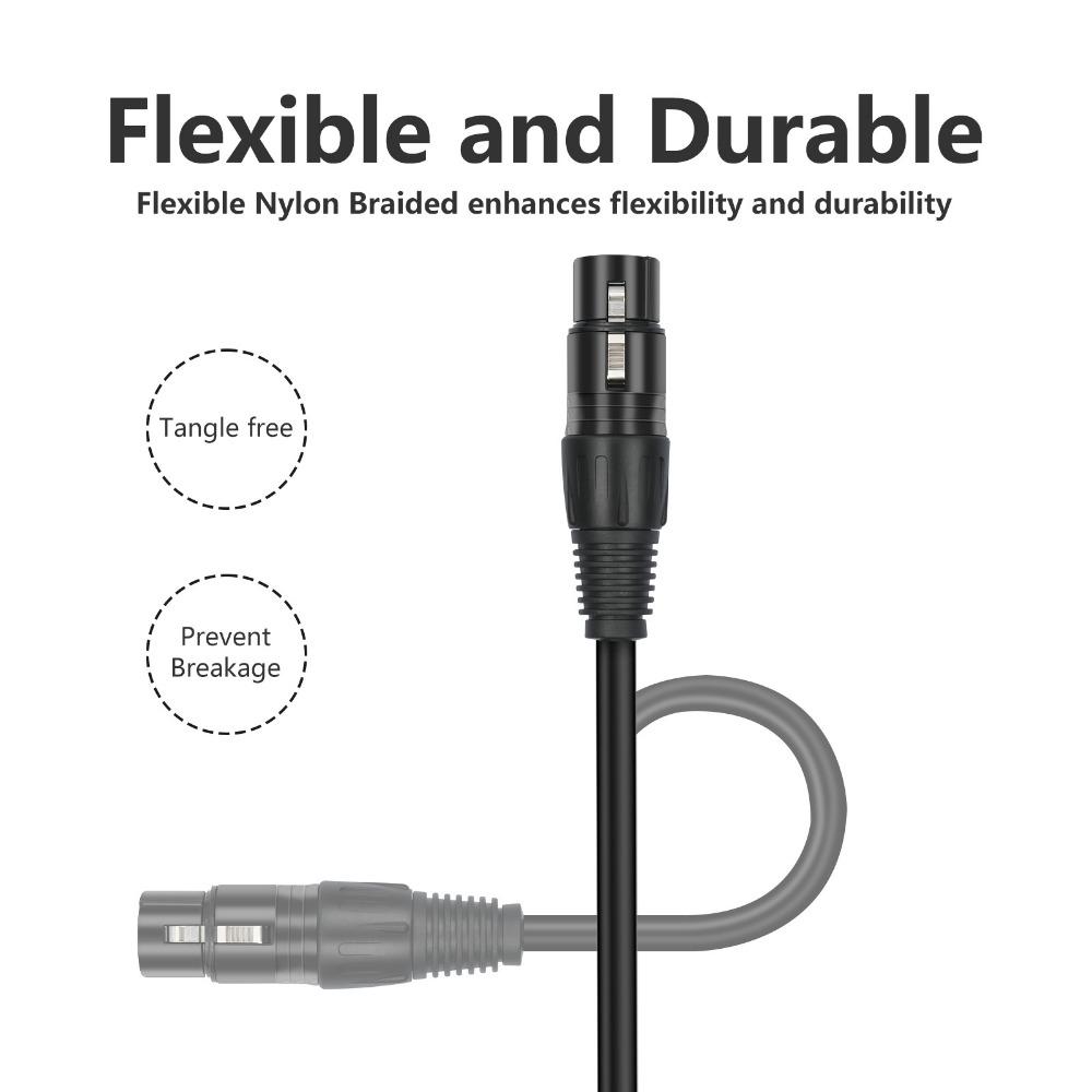 Dual Shielded XLR Male to Female Audio Cable, All Metal Gold Plated Connectors Balanced XLR Mic Cord for Microphone, Mixer, Speaker, Audio Recorder