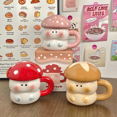 Mushroom Elf Ceramic Cup Birthday Gift Mug with Lid Large Capacity Underglaze Water Cup Household Couple Water Cup