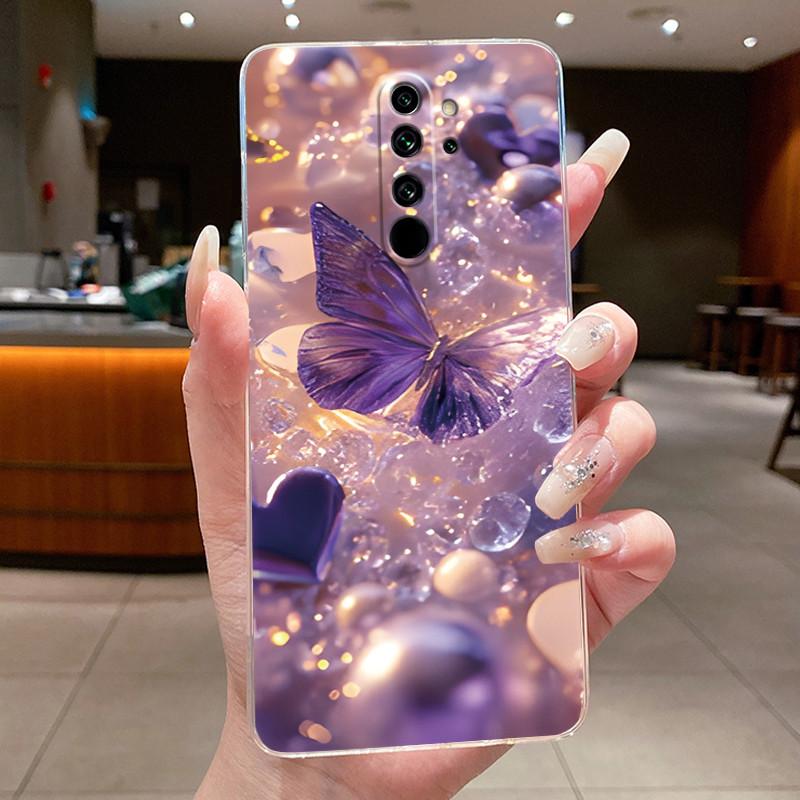 Custodia Per Xiaomi Redmi Note 8 Pro Note8 Capa Fiore Farfalla Protettiva Sottile Custodie Trasparente Morbido Silicone TPU Copri Telefono