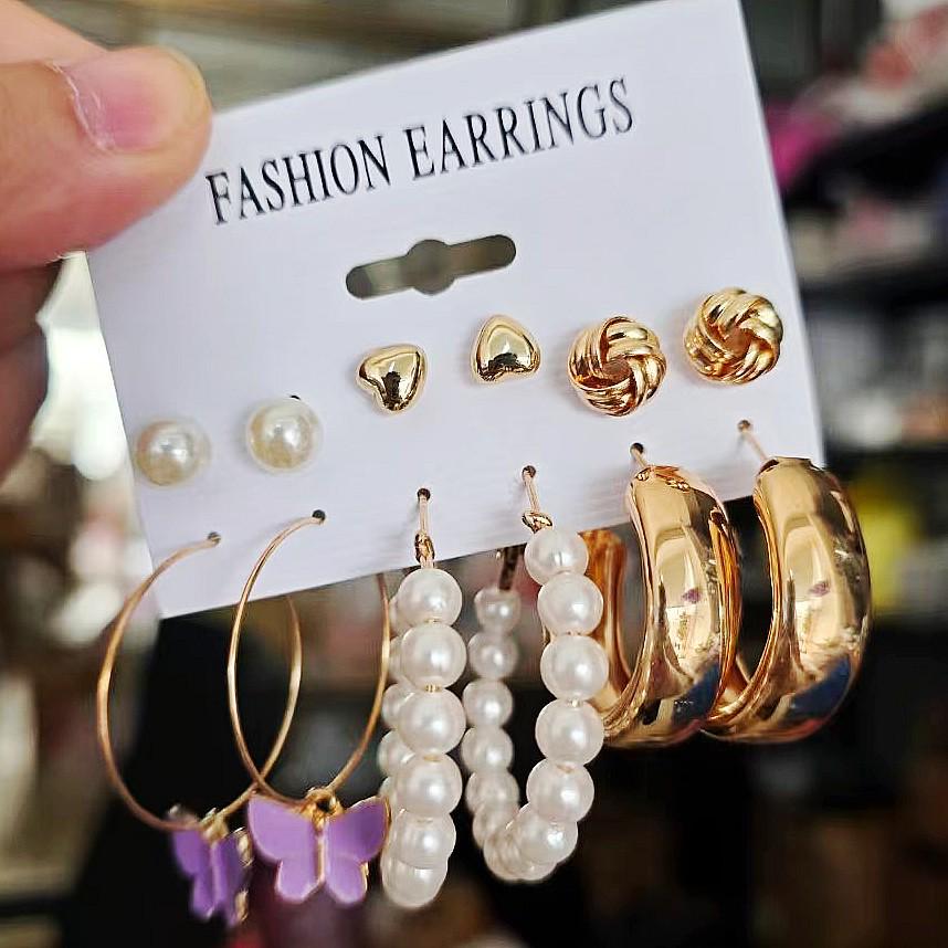 XP17 Gold Geometrisches Perlen-Creolen-Set