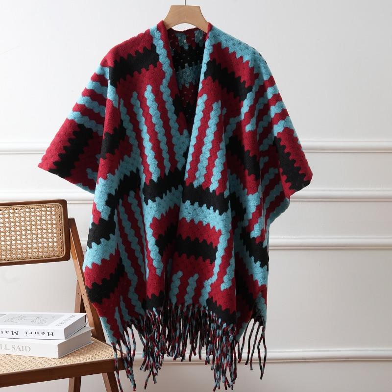 Women Long Ethnic Style Tassel Double Sided Warm Travel Shawl Cape