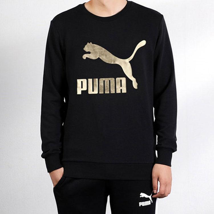 Puma Metallic Print Crew Neck Sweatshirt Men Tops Black 595892-51
