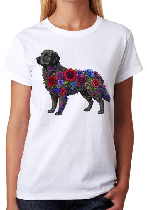 Floral Black Labrador Dog Art Ladies T-Shirt Colourful Pet Lover Women s Tee S
