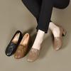 Women's 2024 Autumn Cowhide Chunky Heel Shoes: Round Toe, Ruffled, Low-Cut, Available In Two Heights, Versatile for All Seasons.