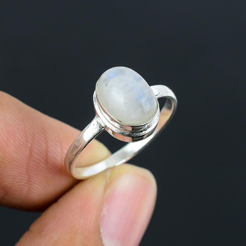 

Каблучка з натуральним райдужним місячним каменем, срібло 925 проби, овальний кабошон, білий дорогоцінний камінь, подарунок на весілля та заручини білий