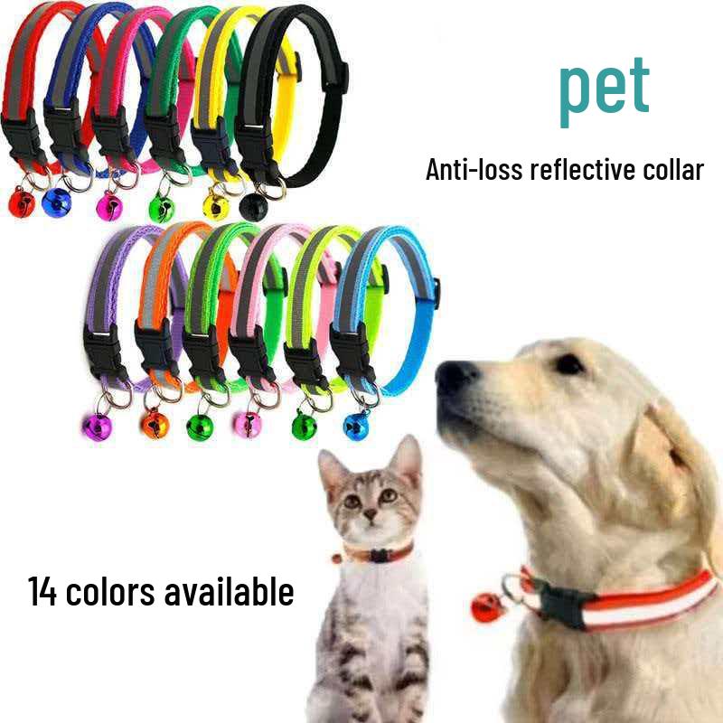 Reflective Adjustable Pet Collar with Bell for Cats & Dogs - Universal Fit, In Stock