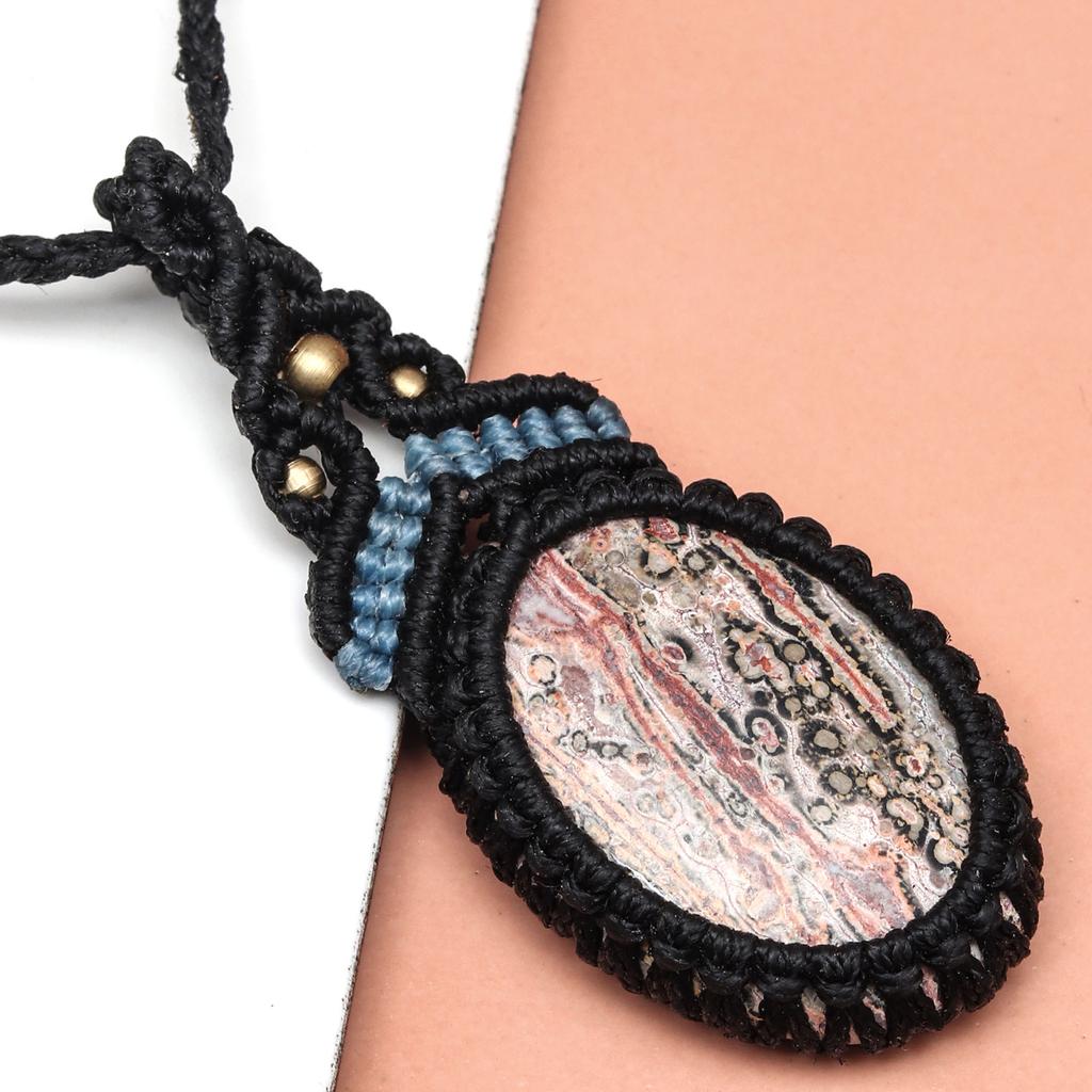 Jasper Leopard Skin Jewelry Necklace Gemstone Macrame Thread Handmade 20-36''Ad