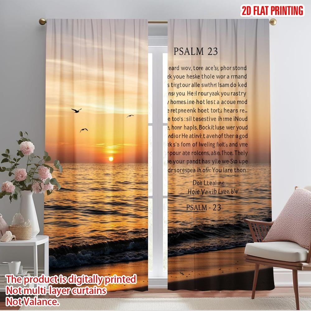 

2pcs 2D flat printing Window Drapes Inspirational Psalm 23 Beach Canvas 100% Polyester Fabric Without Electricity Seasonal Party 52.50×116.00 CM 2pcs