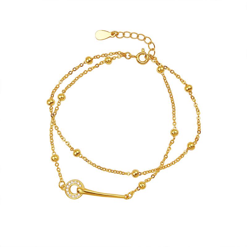 S925 Sterling Silver Double-Layer Stacked Round Ring Bracelet, Exquisite Light Luxury Design, High-End Jewelry for Women