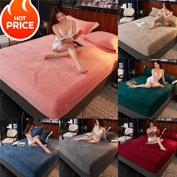 

3pcs Winter Plush Crystal Velvet Fitted Sheet Mattress Protector Cover Thicken Warm Soft Double Bed Sheets Elastic Mattress Topper with Pillowcase 90x200cm no Pillowcase темно-сірий