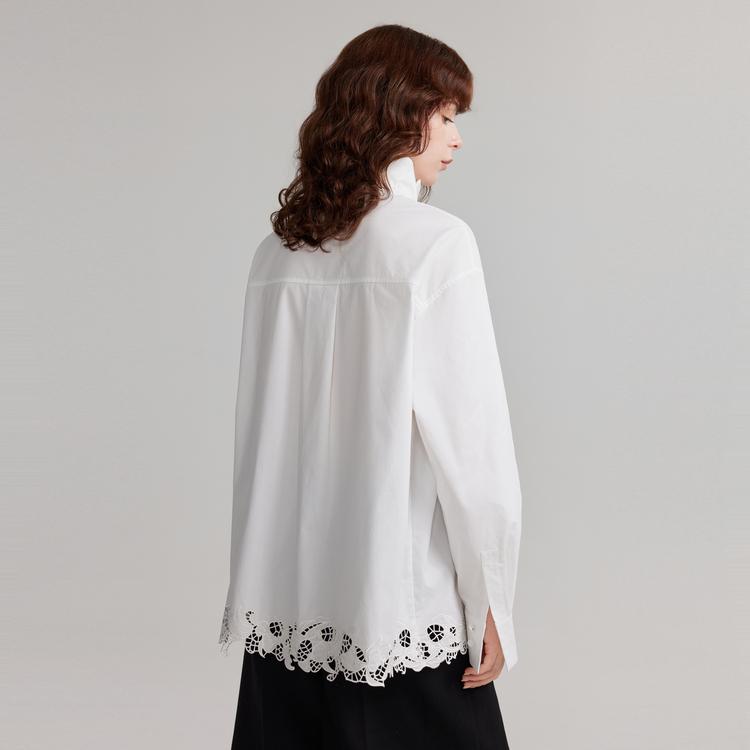 ELLE French Elegant Solid Color Lace Design Button Long Sleeve Shirt Women shirts White EC50353