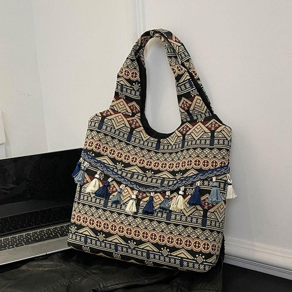 Retro Tassel Shoulder Bag Large Capacity Bohemian Messenger Bag Ethnic Style Vest Bag  Travel