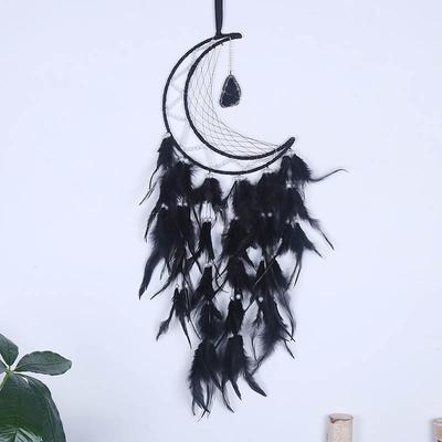 Vintage Schwarze Federn Traumfänger Mond Windspiele Wandbehänge Türanhänger Handgefertigte Ornamente Outdoor-Dekoration Für Halloween