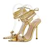 Sexy Pointed Head Peep Toe Stiletto Sandals for Women Chain Ankle Straps Roman Shoes Summer Thin High Heels Party Sandalias