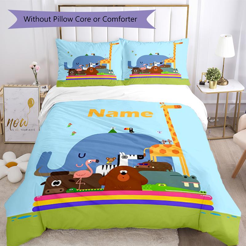 3pcs Custom Name Hey Duggee Bedding Set Duvet Cover Closure Includes 1 Duvet Cover & 2 Pillowcases, Soft and Comfortable for All Seasons.