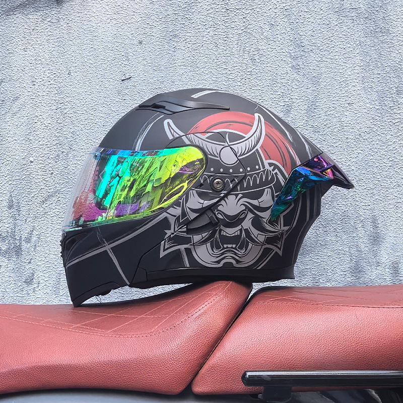 Motorcycle Helmet Peeling Helmet Double Lens Big Tail Locomotive Racing Helmet Running Helmet Men and Women Keep Warm In Winter