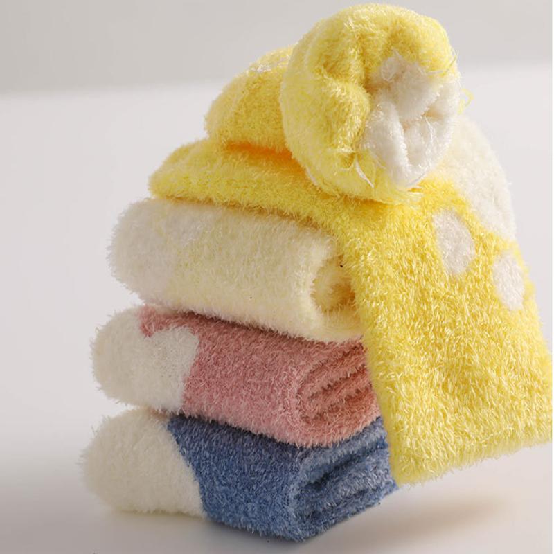 3PCS Set Baby Socks Sbring Autumn and Winter Thick Warm Baby Plush Socks Children's Coral Velvet Floor Socks 0-3 Years Old