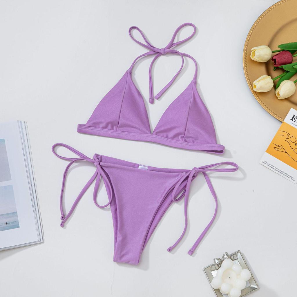 Shencai European & American Style High Waist Triangle Halter Bikini - Solid Color, Hot Seller X07