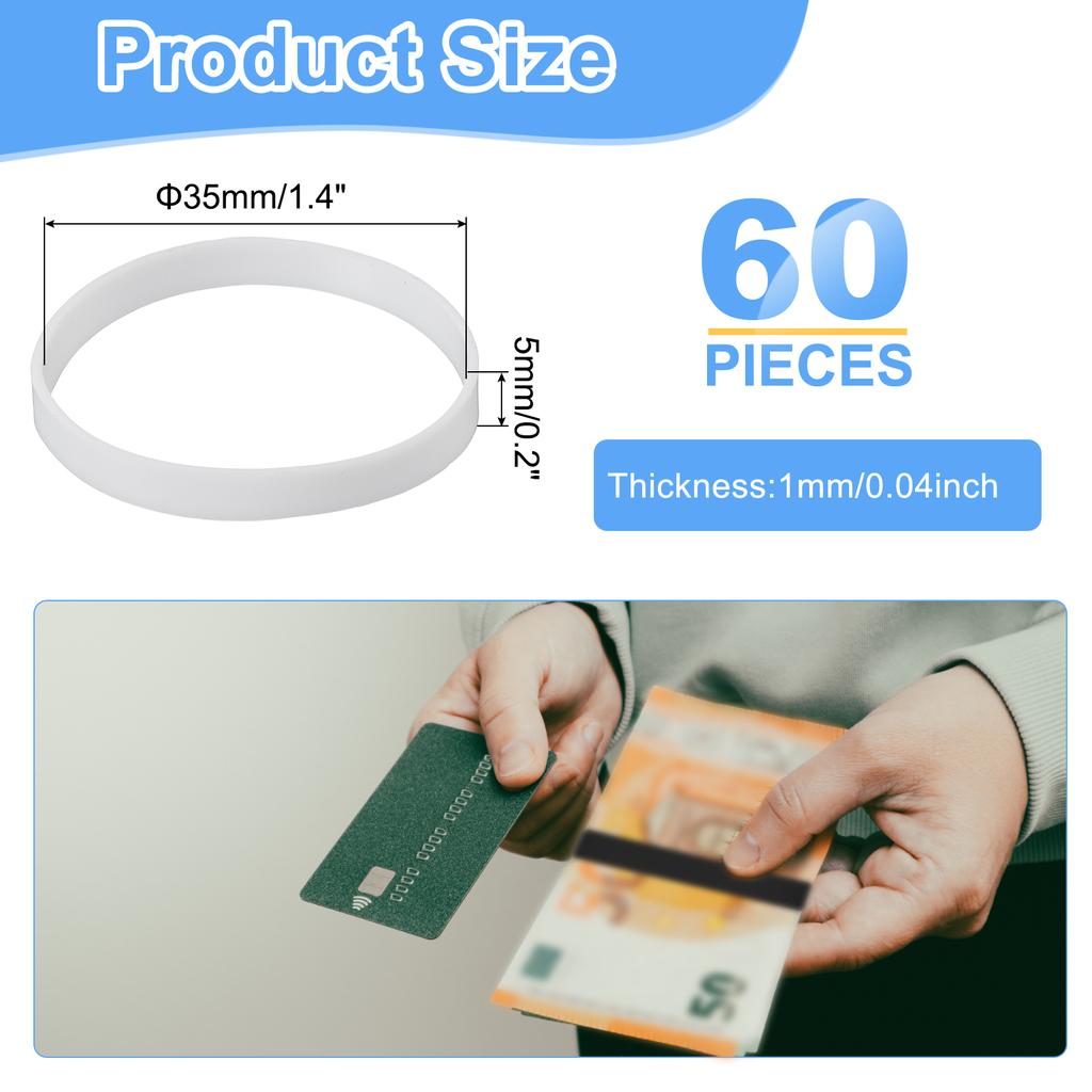 60Pcs 15-35mm Silicone Rubber Bands Rubber Bands Rings Cable Ties Strong Elastic Bands Non-Slip for Cord Wrapping Bag Wraps