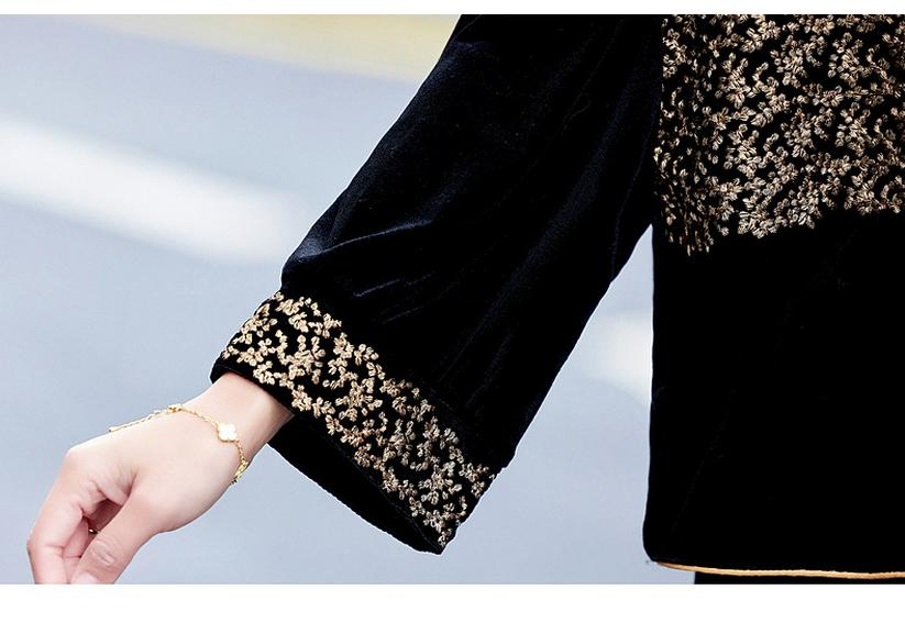 Spring Collection: Embroidered Velvet Two-Piece Suit for Mothers - Jacket & Elastic Waist Pants