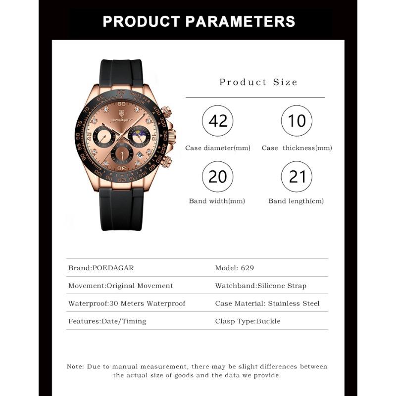 POEDAGAR Luxury Casual Top Brand Watch Business Sport Chronograph Date Luminous Waterproof Silicone Strap Watch Male reloj
