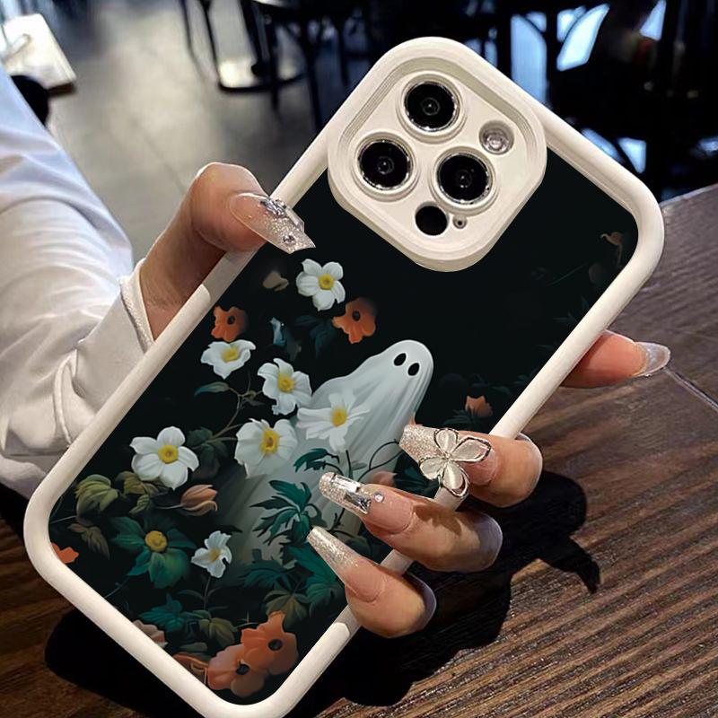 Halloween White Ghost Among Flowers Pattern Phone Case For Xiaomi 14T Pro 13 12 11 Lite 5G 14 13 13T 12T Shockproof Bumper Cover