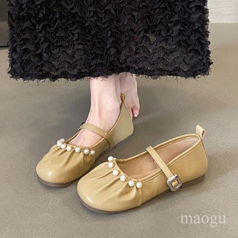 Damen Mary Janes mit Perlendekor, Runde Zehenpartie, Riemchen, Ballerinas, Weiche Sohle, Bequeme Freizeitschuhe für Damen Zapatos Para Mujer