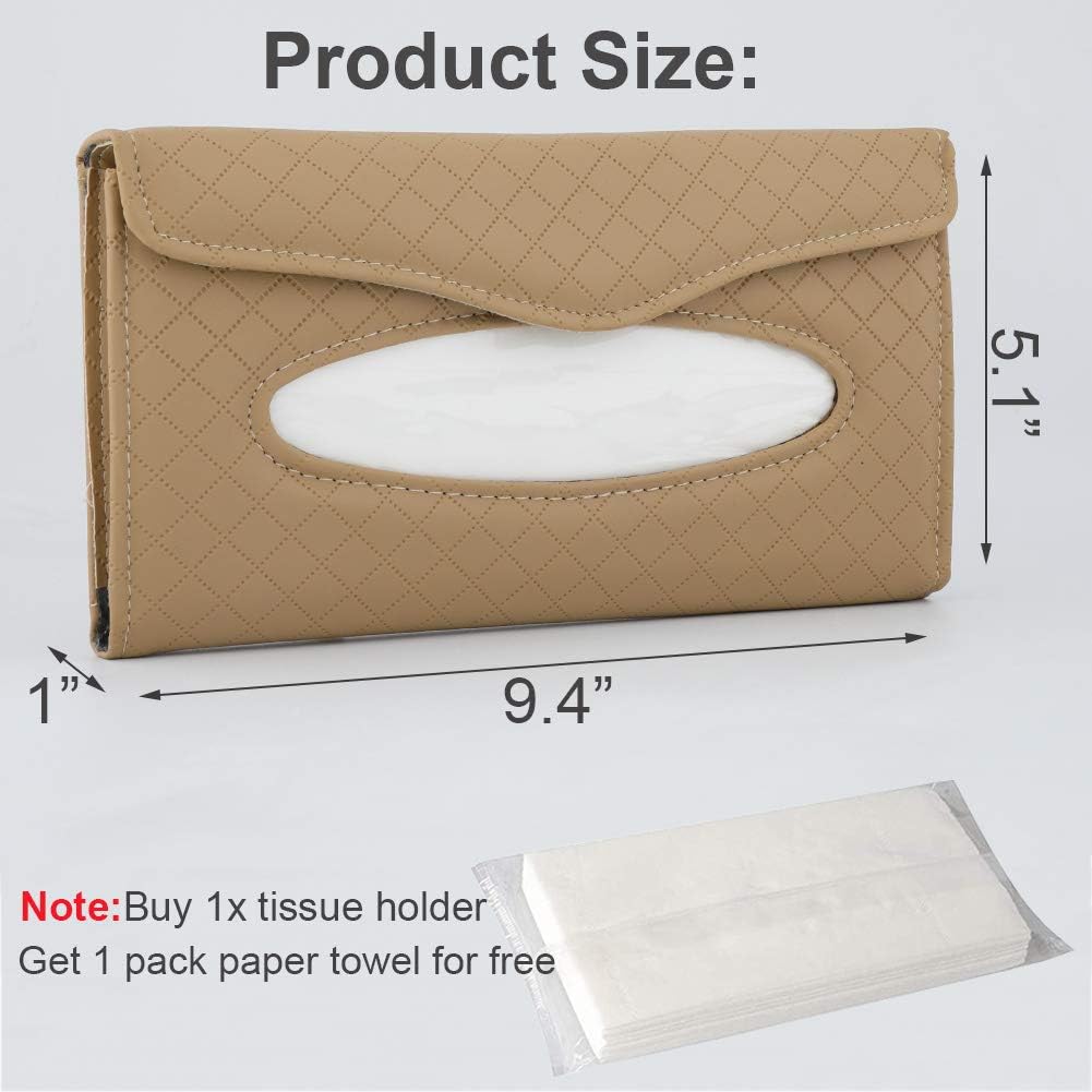 Car Tissue Holder, Sun Visor Tissue Holder, Car Visor Napkin Holder, PU Leather Backseat Tissue Case For Car/Truck (Beige)