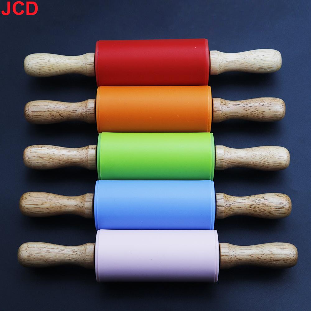 Silicone world Non-Stick Silicone Rolling Pin Wooden Handle Fondant DIY Pastry Dough Flour Roller Kitchen Baking Cooking Tools