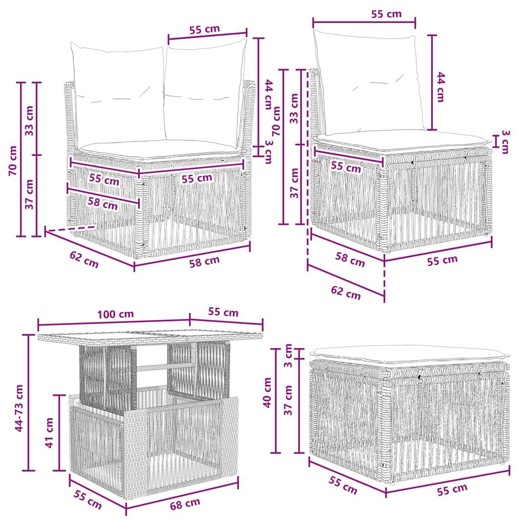 Garden Sofa Set 5 Pieces Black Poly Rattan