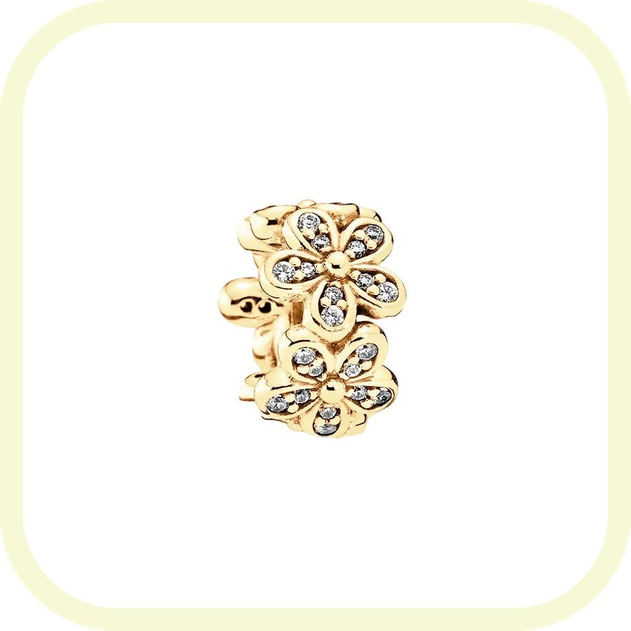 New Golden Flowers Collection Charm Bead Lucky Shamrock Rose in Bloom Daisy Flower Safety Chain Compatible With Authentic Bracelets Do It Yourself Jew