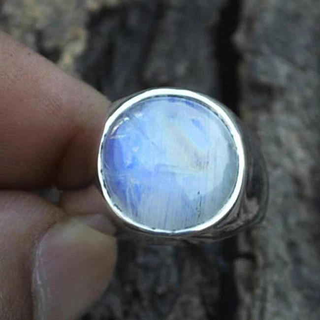 

Round Blue Fire Rainbow Moonstone Gemstone 925 Sterling Silver Gift Ring 11